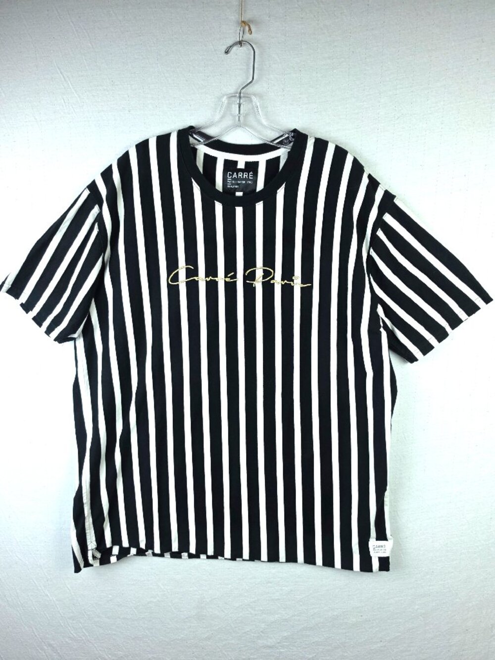 CARRE Paris T-Shirt Vertical Stripes Black White Embroidered Logo size XXL